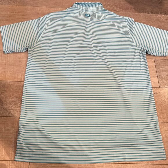 FOOTJOY FJ MENS XL TURQUOISE BLUE STRIPE GOLF POLO SHIRT DRI FIT - Picture 9 of 10